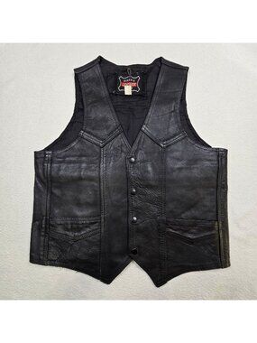 Vtg Bikers Leather Stuff Mens Vest Black Leather Motorcycle Size Large 40